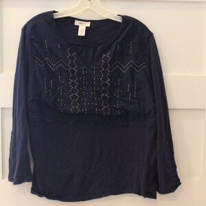Style & Co Navy Three Quarter Sleeve Top Womens Large